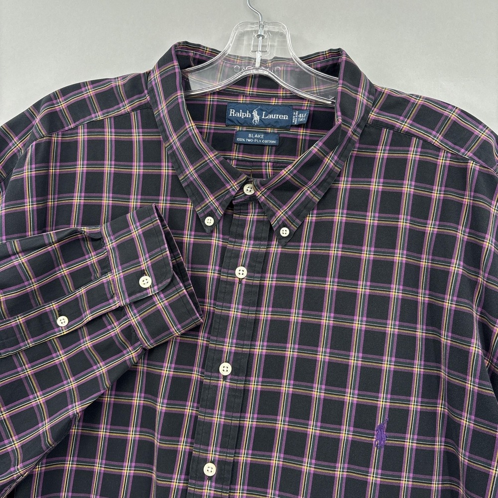 Ralph Lauren Shirt Mens Big 4XLT Black Purple Plaid Button Down Long Sleeve